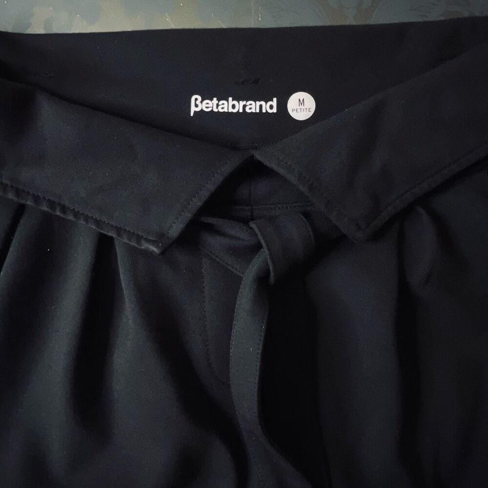 Betabrand High Waist Fold Over Tie Waist Wide Leg Dress Pants Black Size Medium - Picture 4 of 9